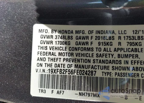 2015 Honda Civic Lx из США, поврежденный, VIN 19XFB2F56FE024287